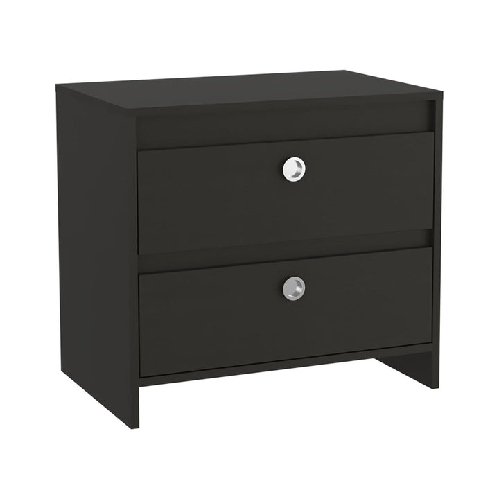 22" Black Two Drawer Faux Wood Nightstand Image 2