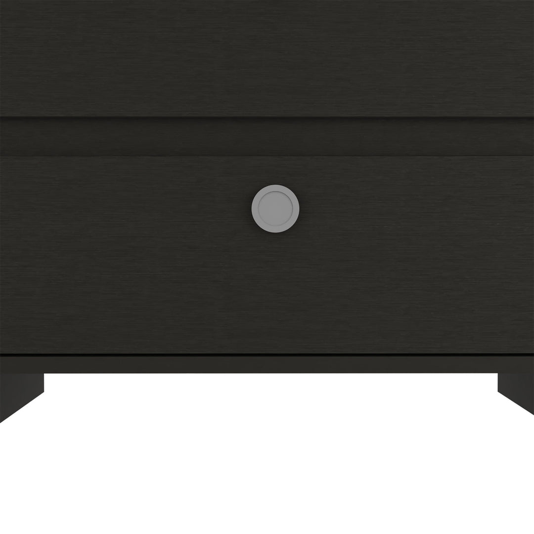 22" Black Two Drawer Faux Wood Nightstand Image 3