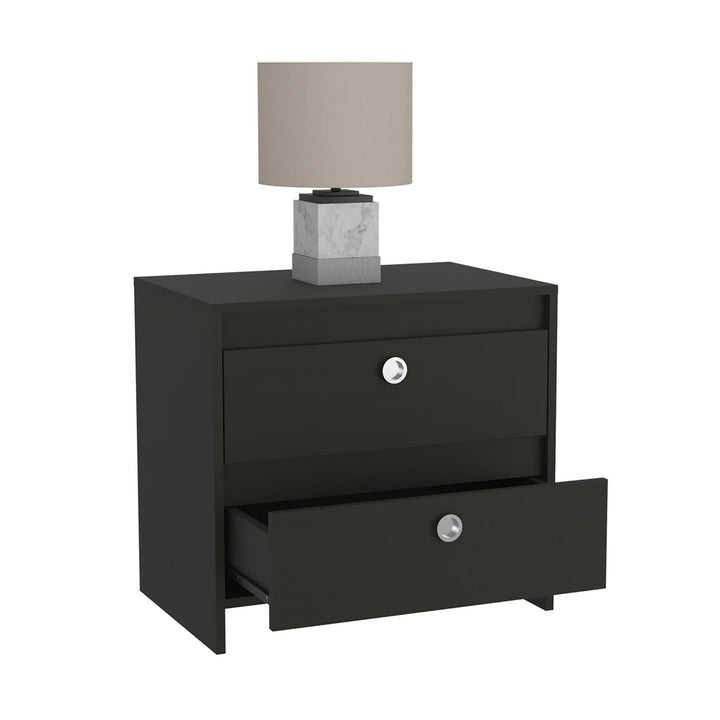 22" Black Two Drawer Faux Wood Nightstand Image 7