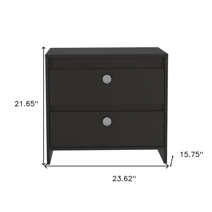 22" Black Two Drawer Faux Wood Nightstand Image 8