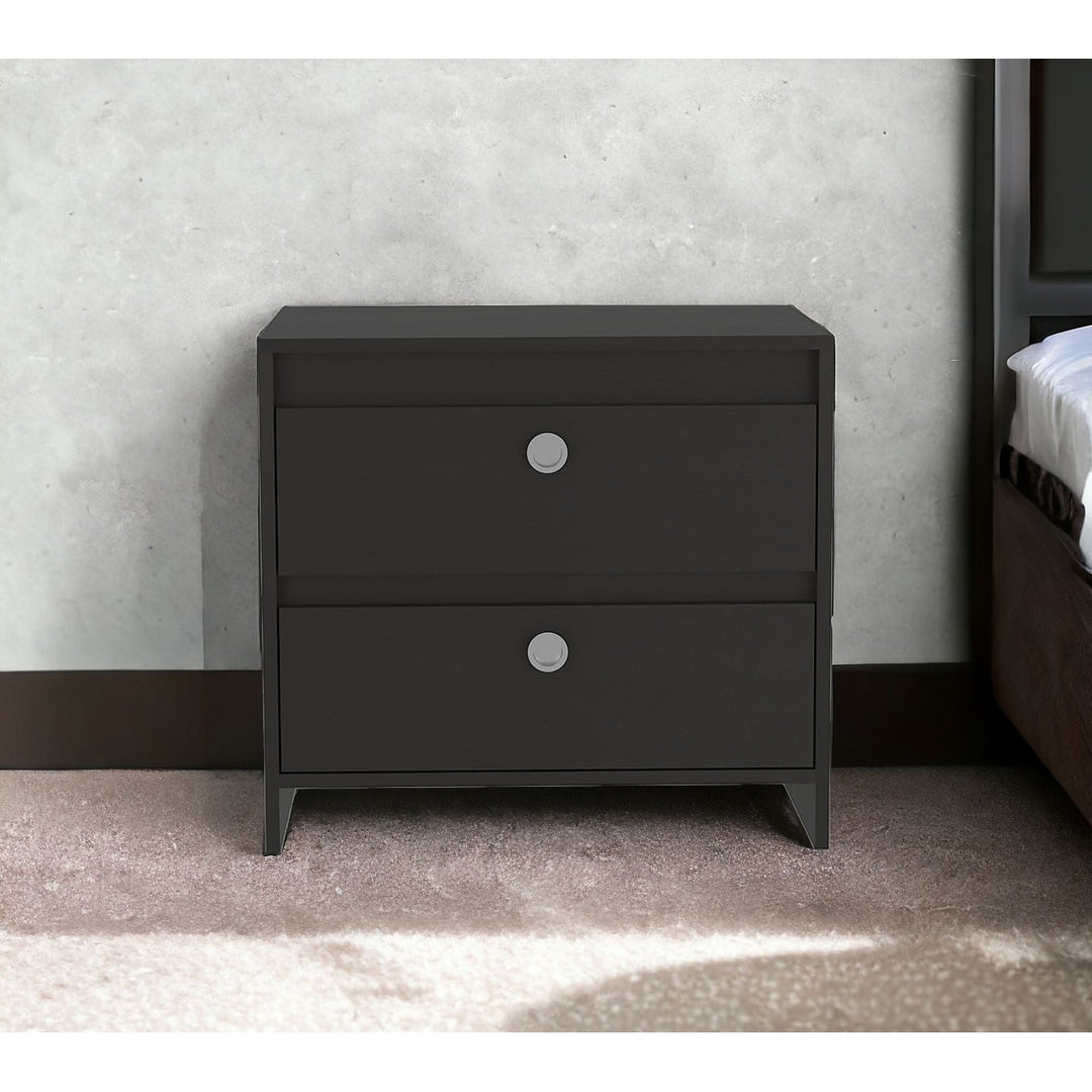 22" Black Two Drawer Faux Wood Nightstand Image 9