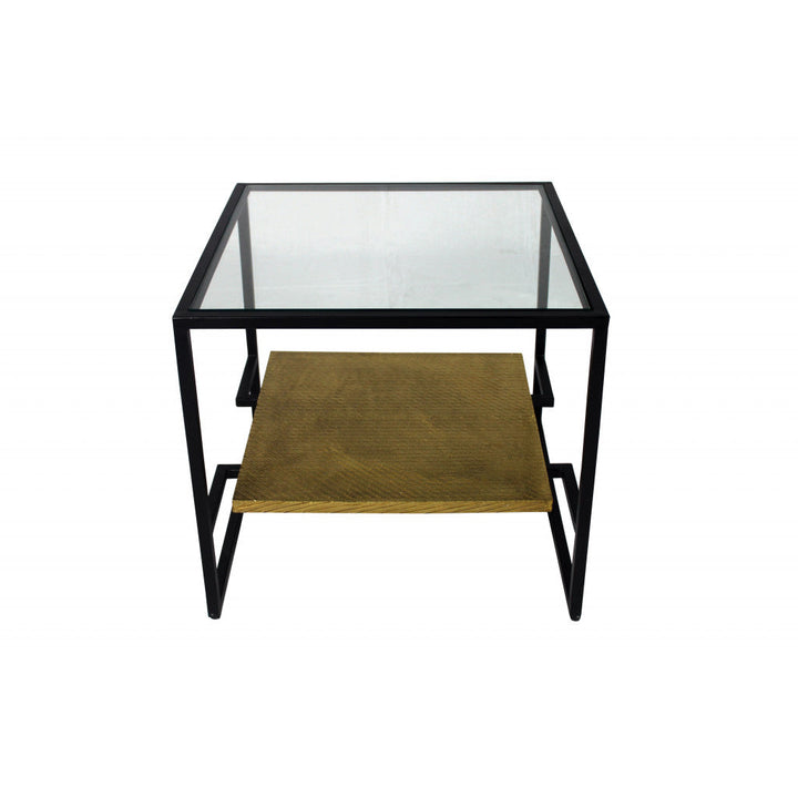 22" Bronze And Clear Glass And Iron Square End Table With Shelf Image 1