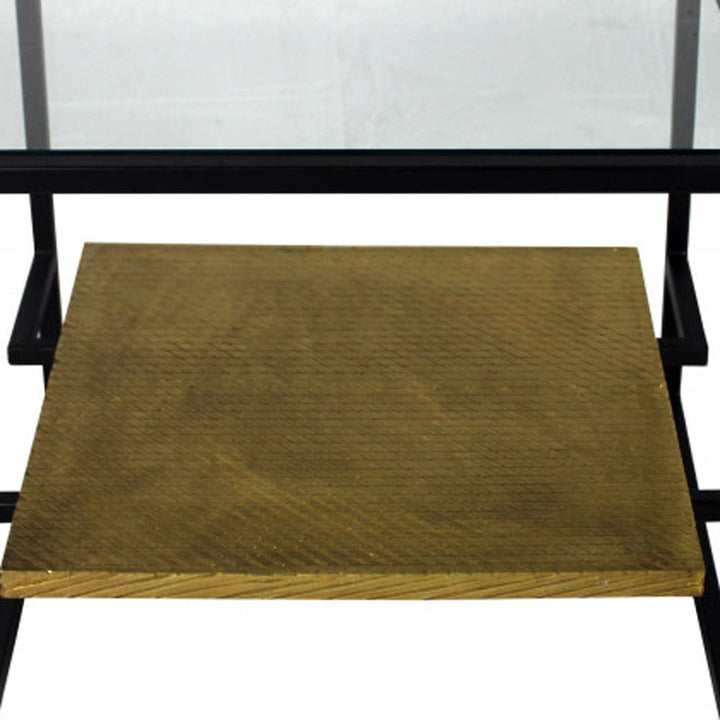 22" Bronze And Clear Glass And Iron Square End Table With Shelf Image 3