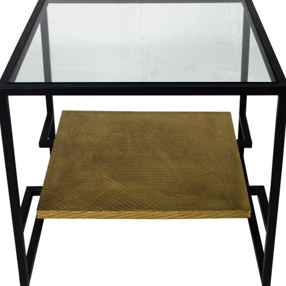 22" Bronze And Clear Glass And Iron Square End Table With Shelf Image 4