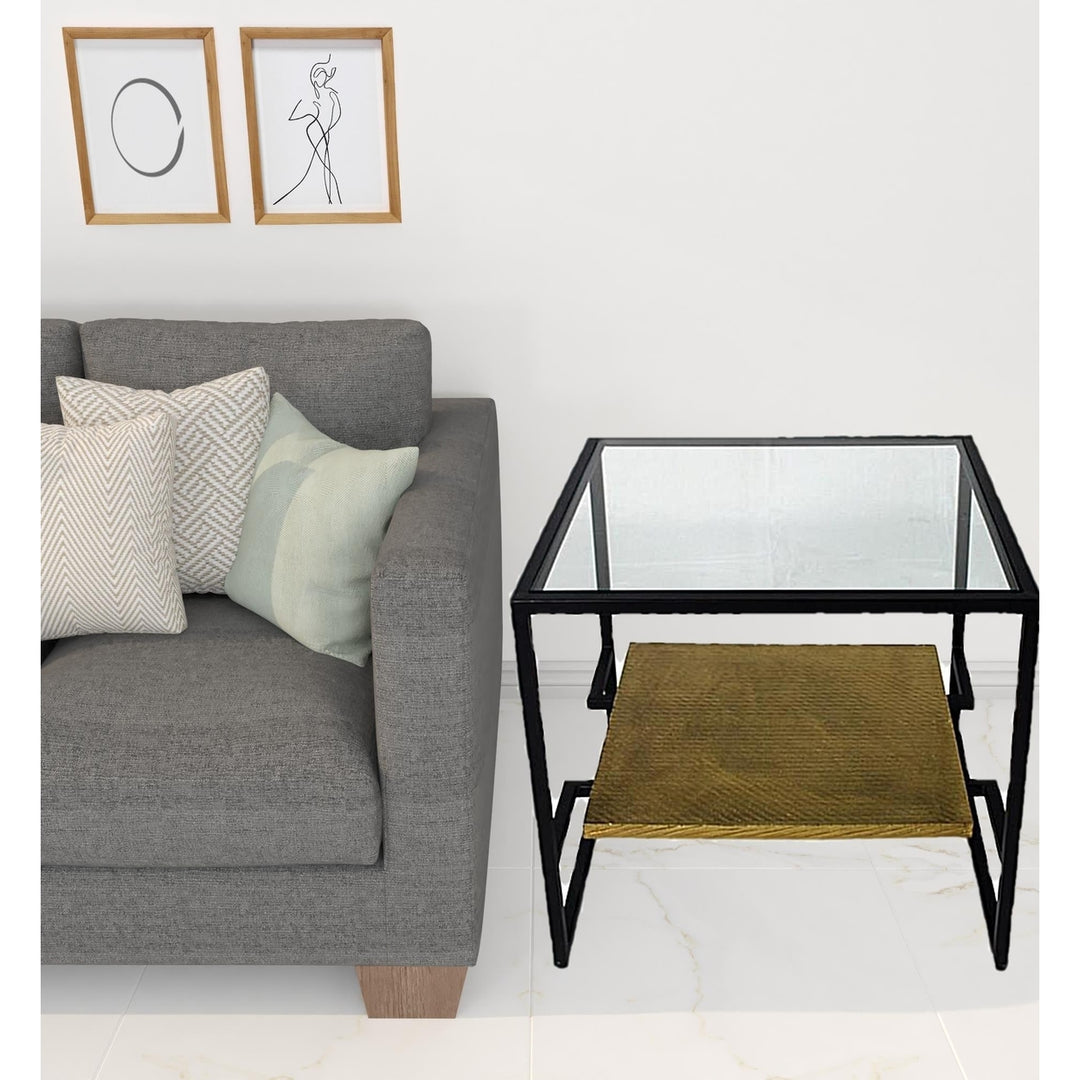 22" Bronze And Clear Glass And Iron Square End Table With Shelf Image 5