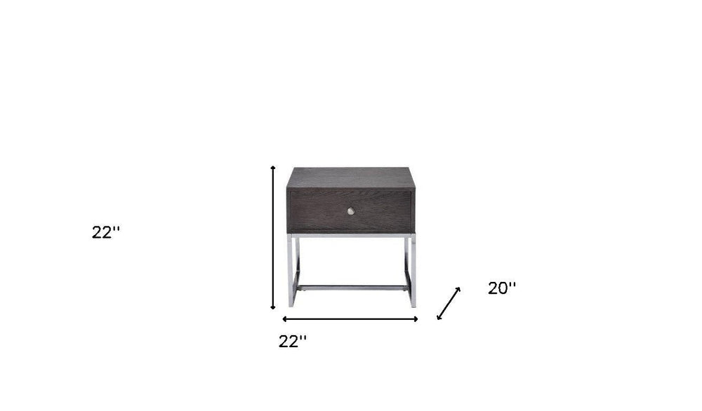 22" Chrome And Gray Oak Manufactured Wood Rectangular End Table With Drawer Image 2