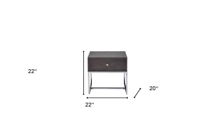 22" Chrome And Gray Oak Manufactured Wood Rectangular End Table With Drawer Image 2