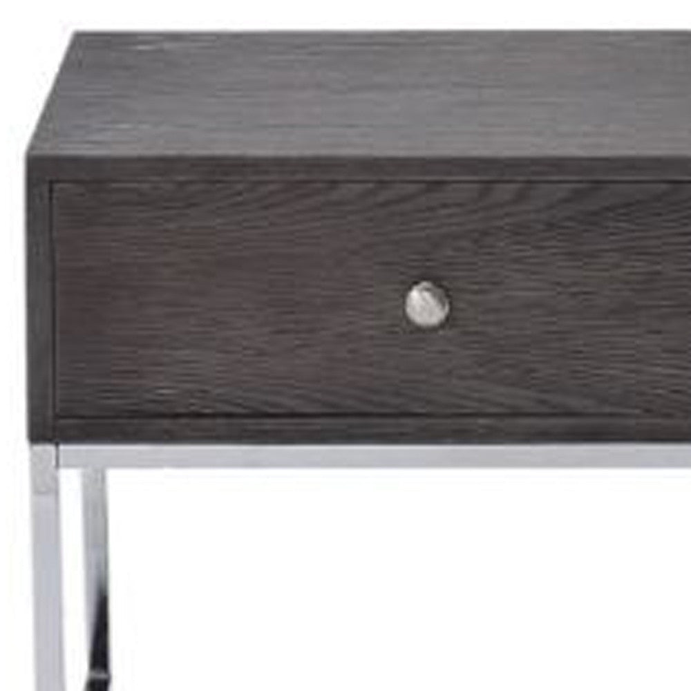 22" Chrome And Gray Oak Manufactured Wood Rectangular End Table With Drawer Image 3