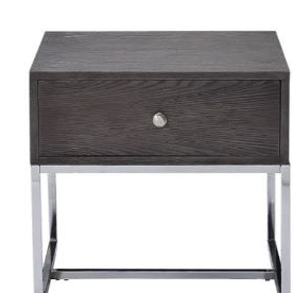 22" Chrome And Gray Oak Manufactured Wood Rectangular End Table With Drawer Image 4