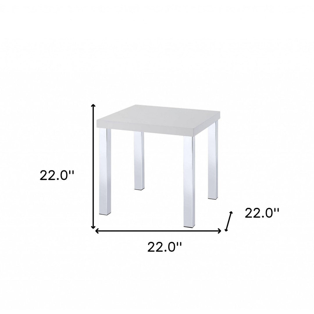 22" Chrome And White High Gloss Square End Table Image 4