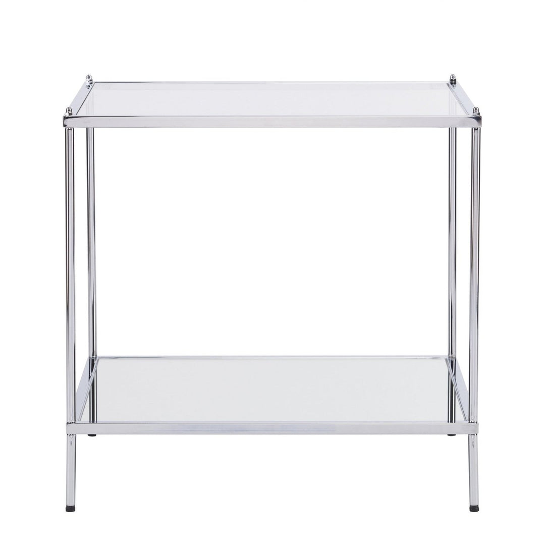 22" Chrome Glass And Iron Square Mirrored End Table Image 1