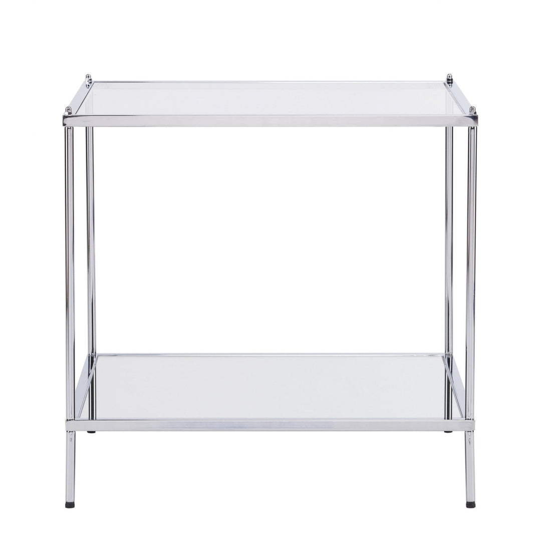 22" Chrome Glass And Iron Square Mirrored End Table Image 3