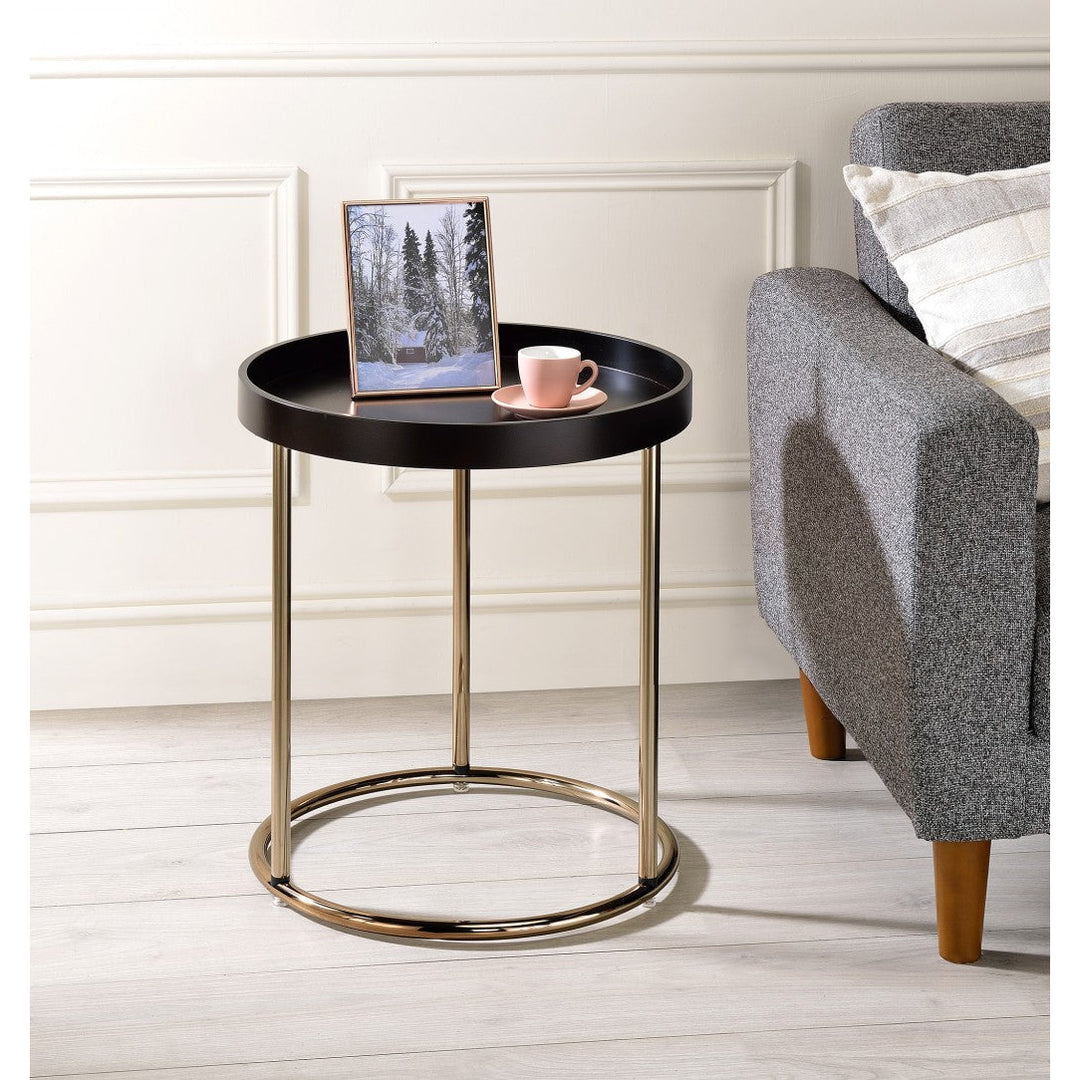 22" Copper And Brown Round End Table Image 3