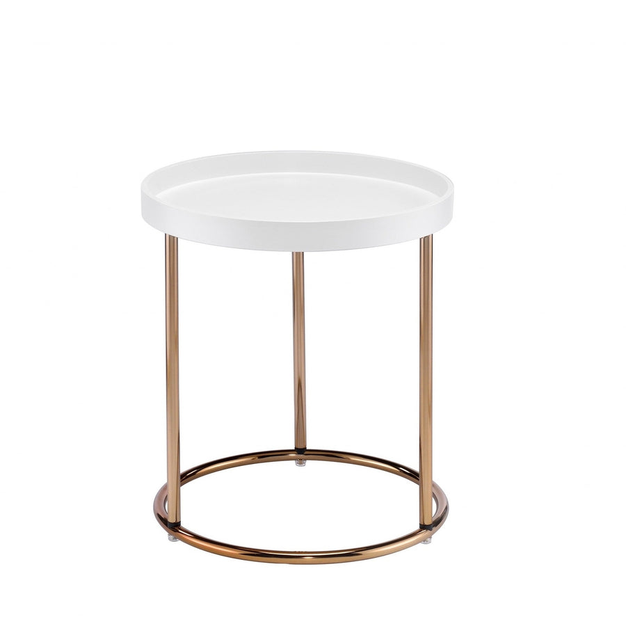 22" Copper And White Round End Table Image 1