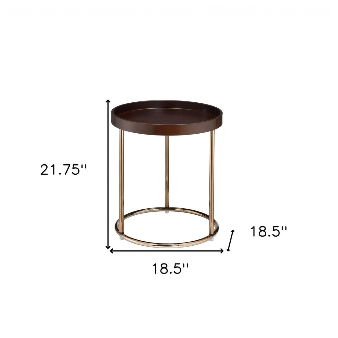 22" Copper And Brown Round End Table Image 5