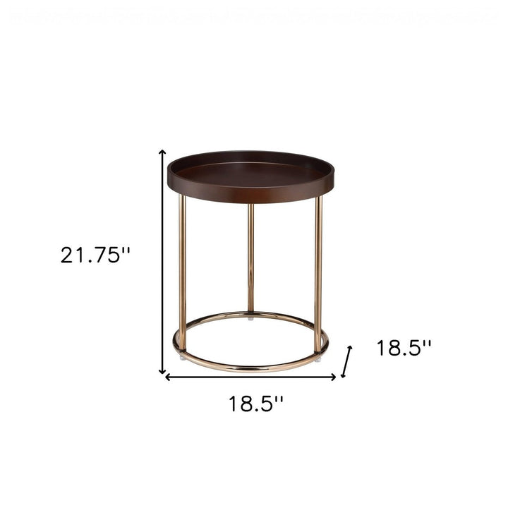 22" Copper And Brown Round End Table Image 5