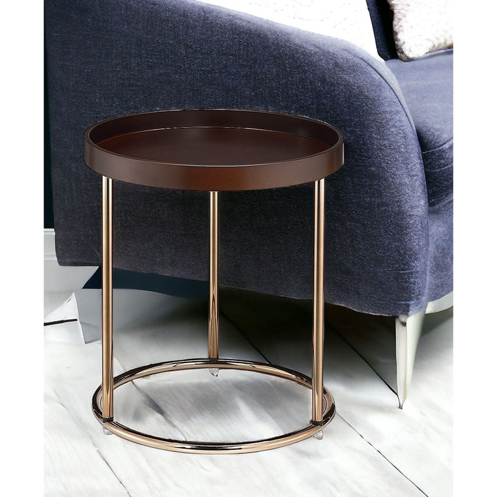 22" Copper And Brown Round End Table Image 6