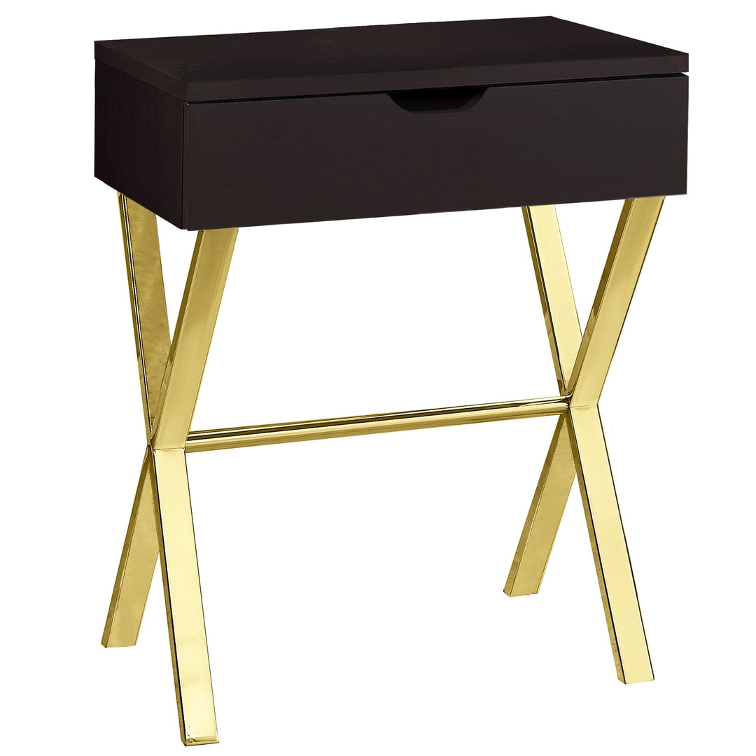 22" Gold And Dark Brown End Table With Drawer Image 1