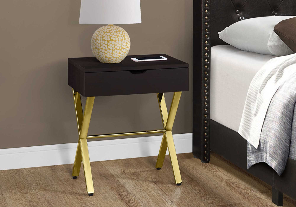 22" Gold And Dark Brown End Table With Drawer Image 2