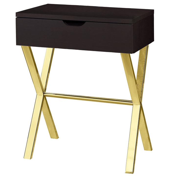 22" Gold And Dark Brown End Table With Drawer Image 5