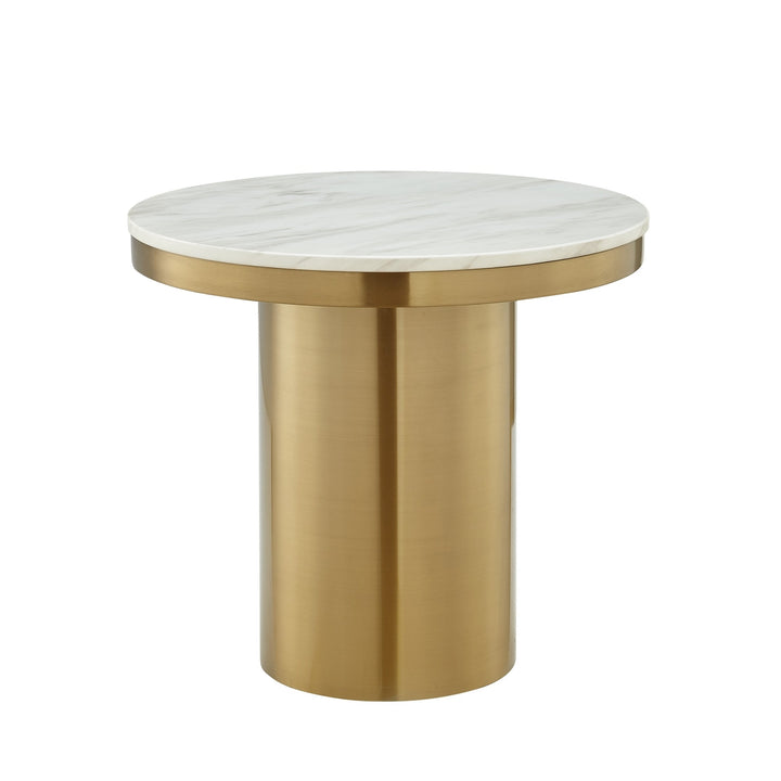 22" Gold and White Genuine Marble Round End Table Image 1