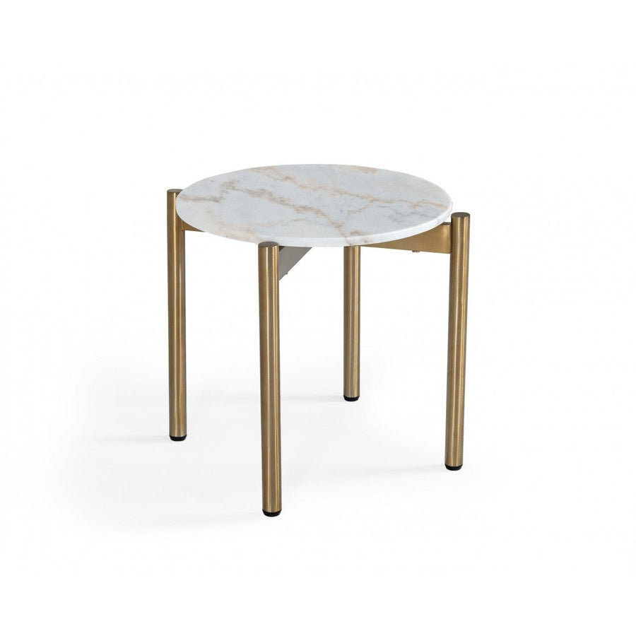 22" Gold And White Marble Round End Table Image 1