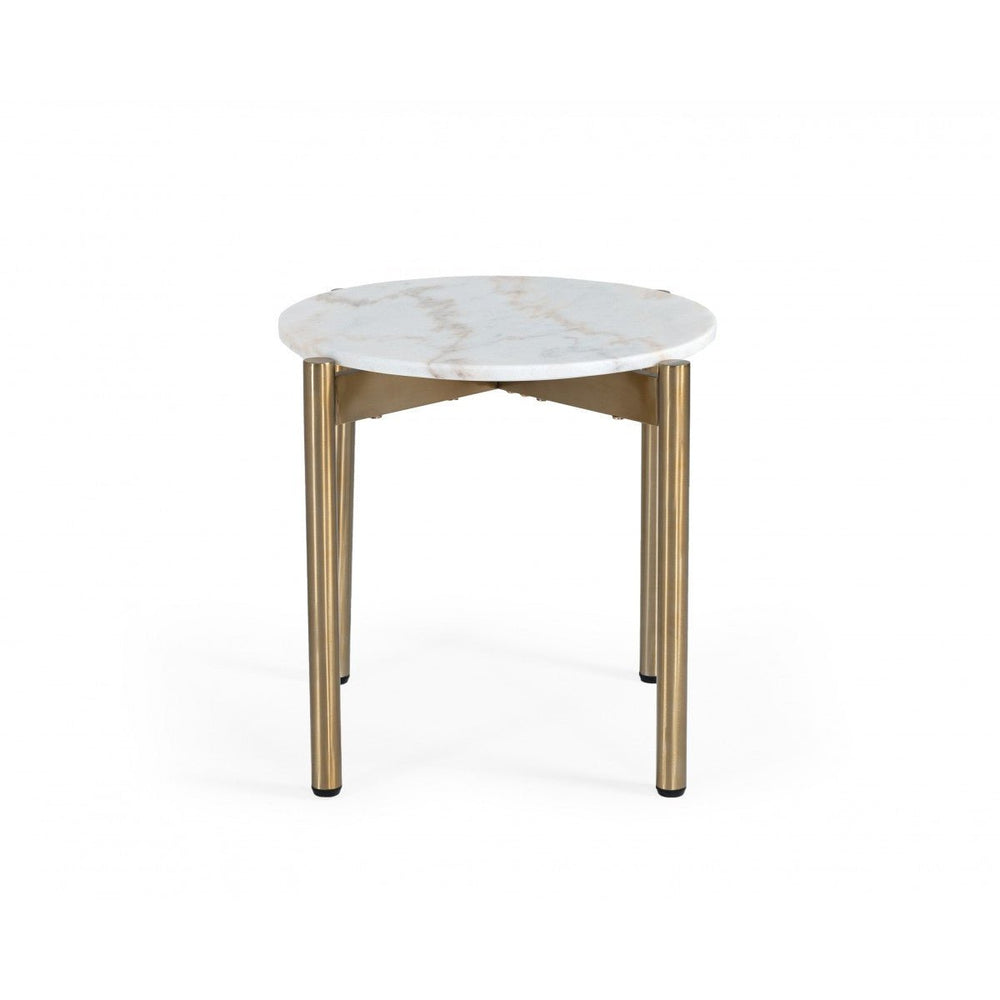 22" Gold And White Marble Round End Table Image 2