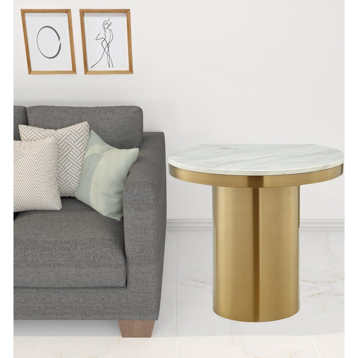 22" Gold and White Genuine Marble Round End Table Image 7