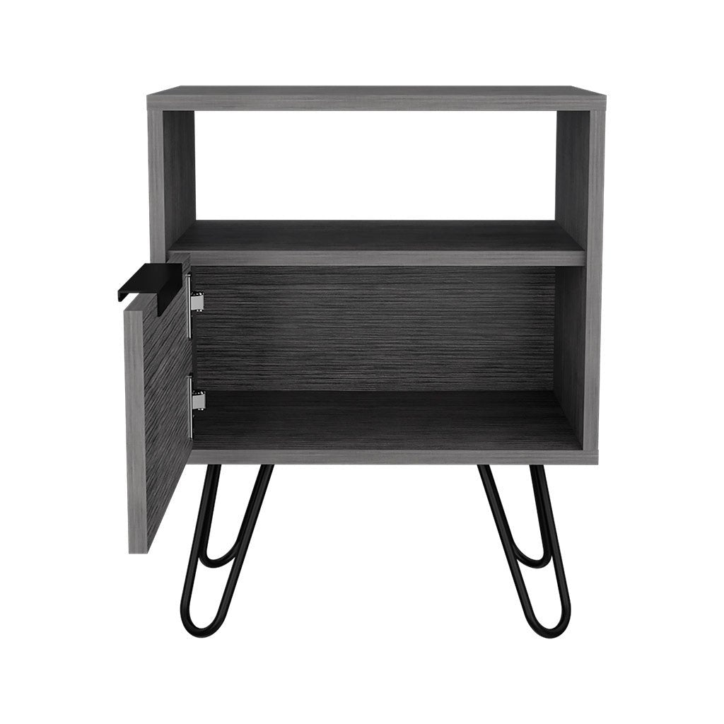 22" Gray Faux Wood Nightstand With Storage Image 1