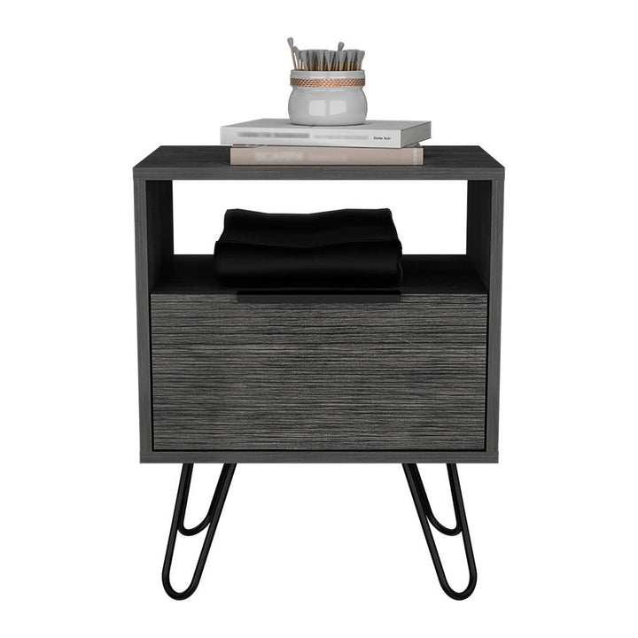 22" Gray Faux Wood Nightstand With Storage Image 2