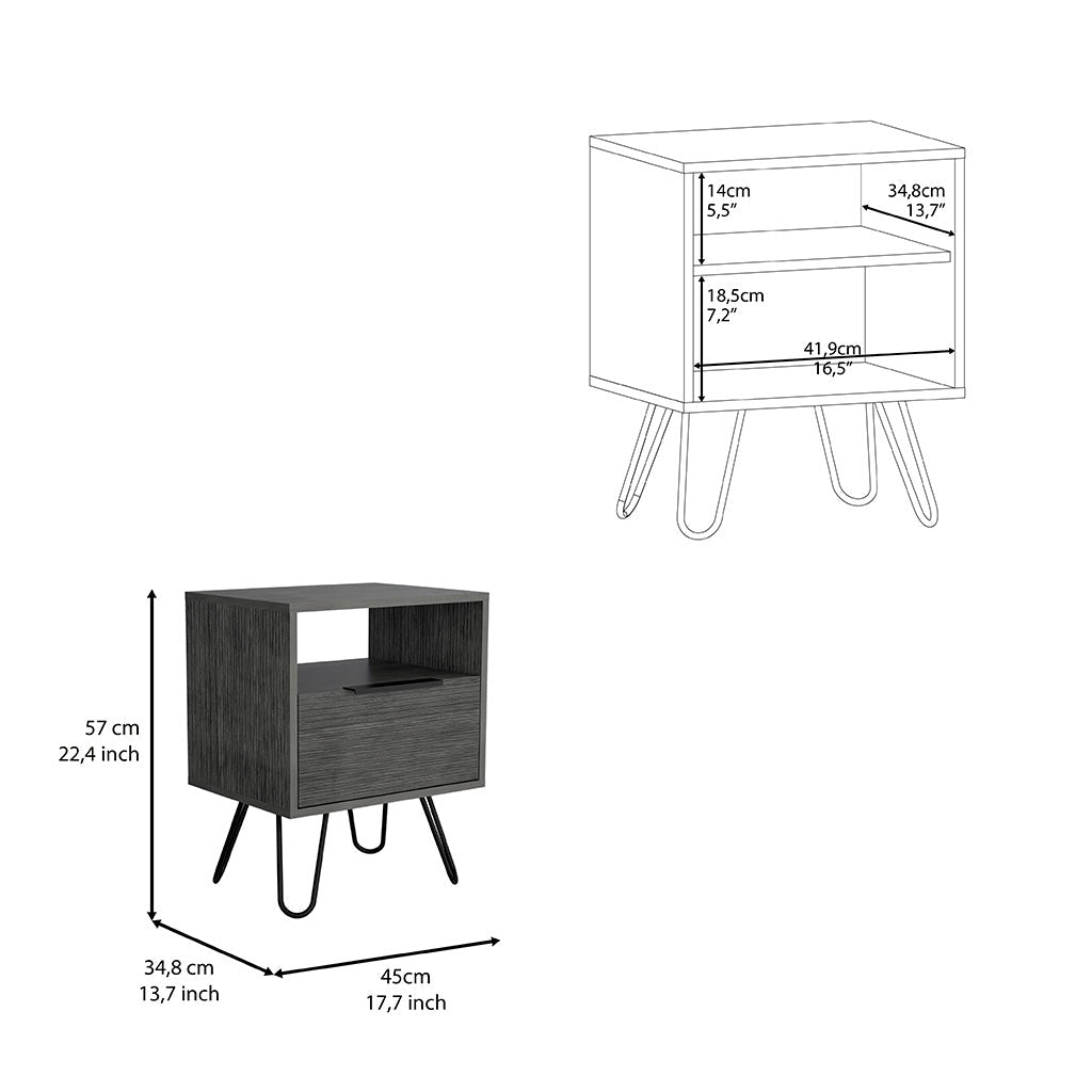 22" Gray Faux Wood Nightstand With Storage Image 3