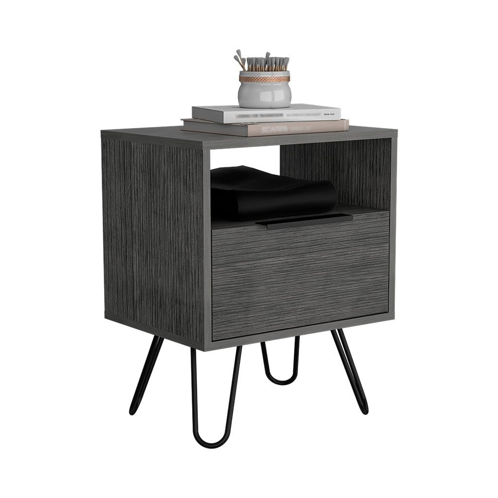 22" Gray Faux Wood Nightstand With Storage Image 4