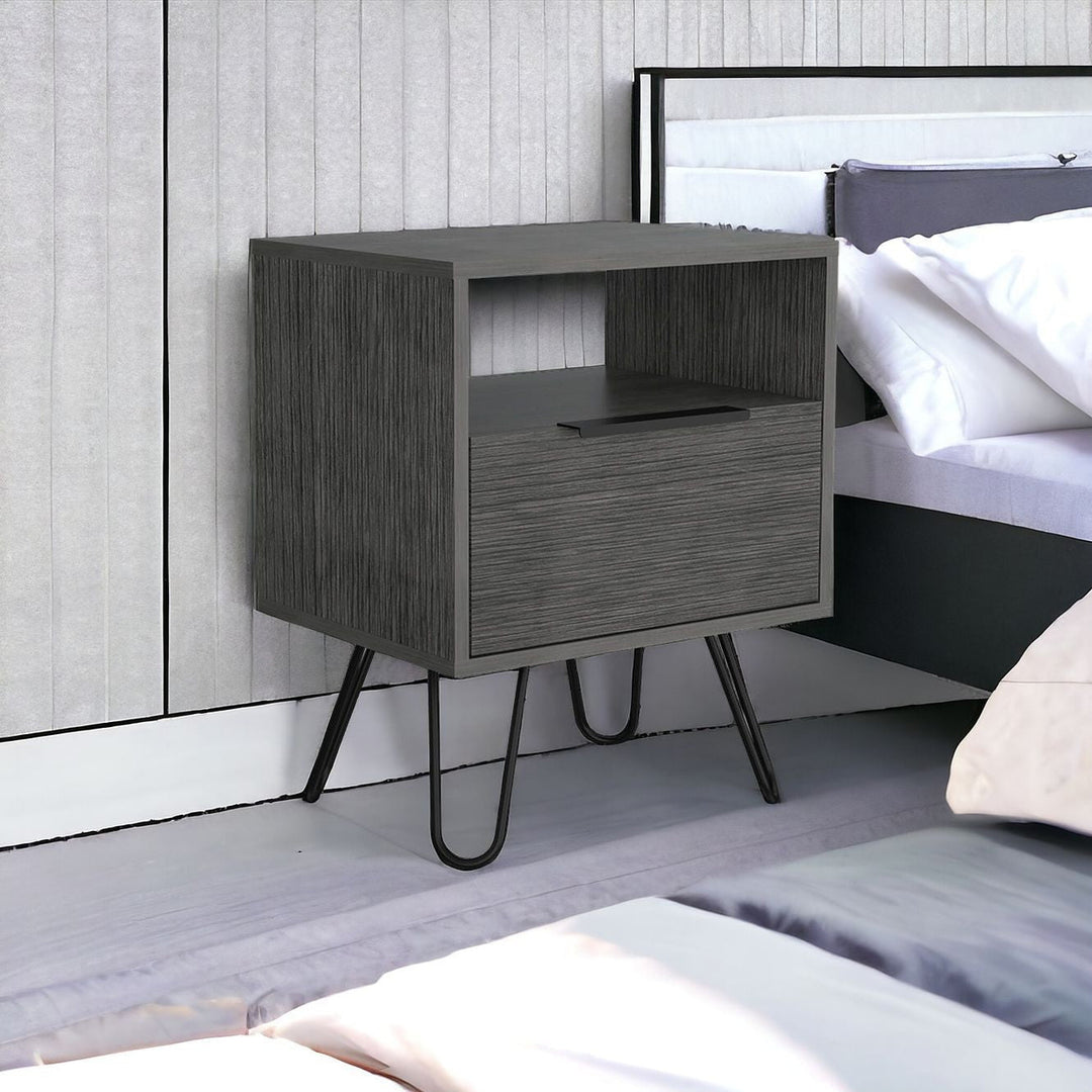 22" Gray Faux Wood Nightstand With Storage Image 8