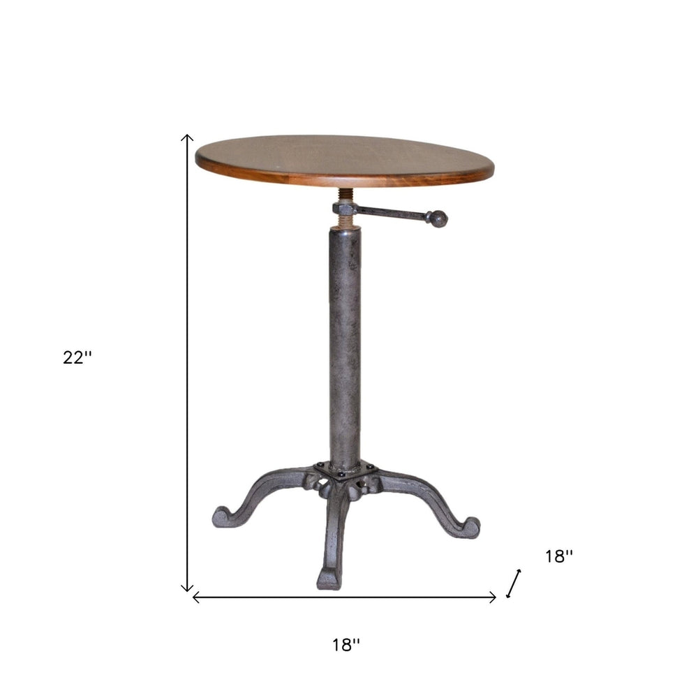 22" Industrial And Chestnut Solid Wood Round End Table Image 2