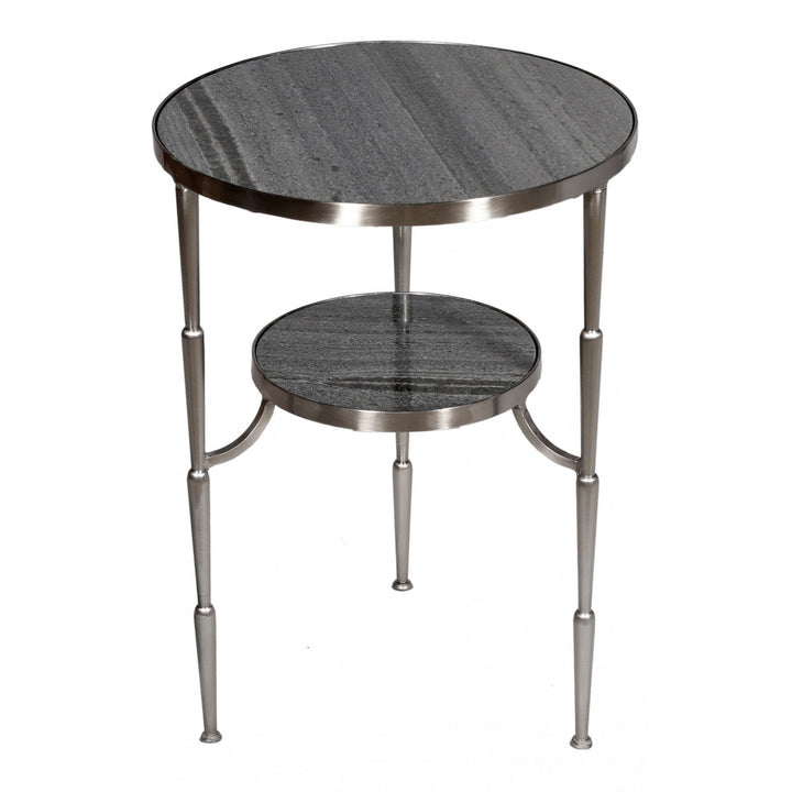 22" Nickel Marble And Iron Round End Table Image 1