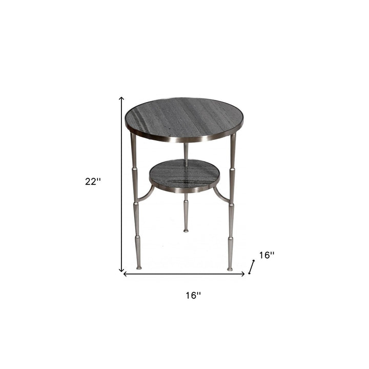 22" Nickel Marble And Iron Round End Table Image 2