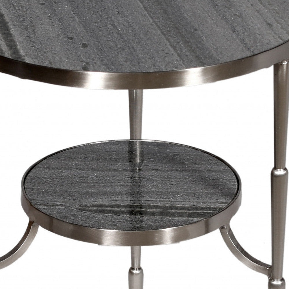 22" Nickel Marble And Iron Round End Table Image 3