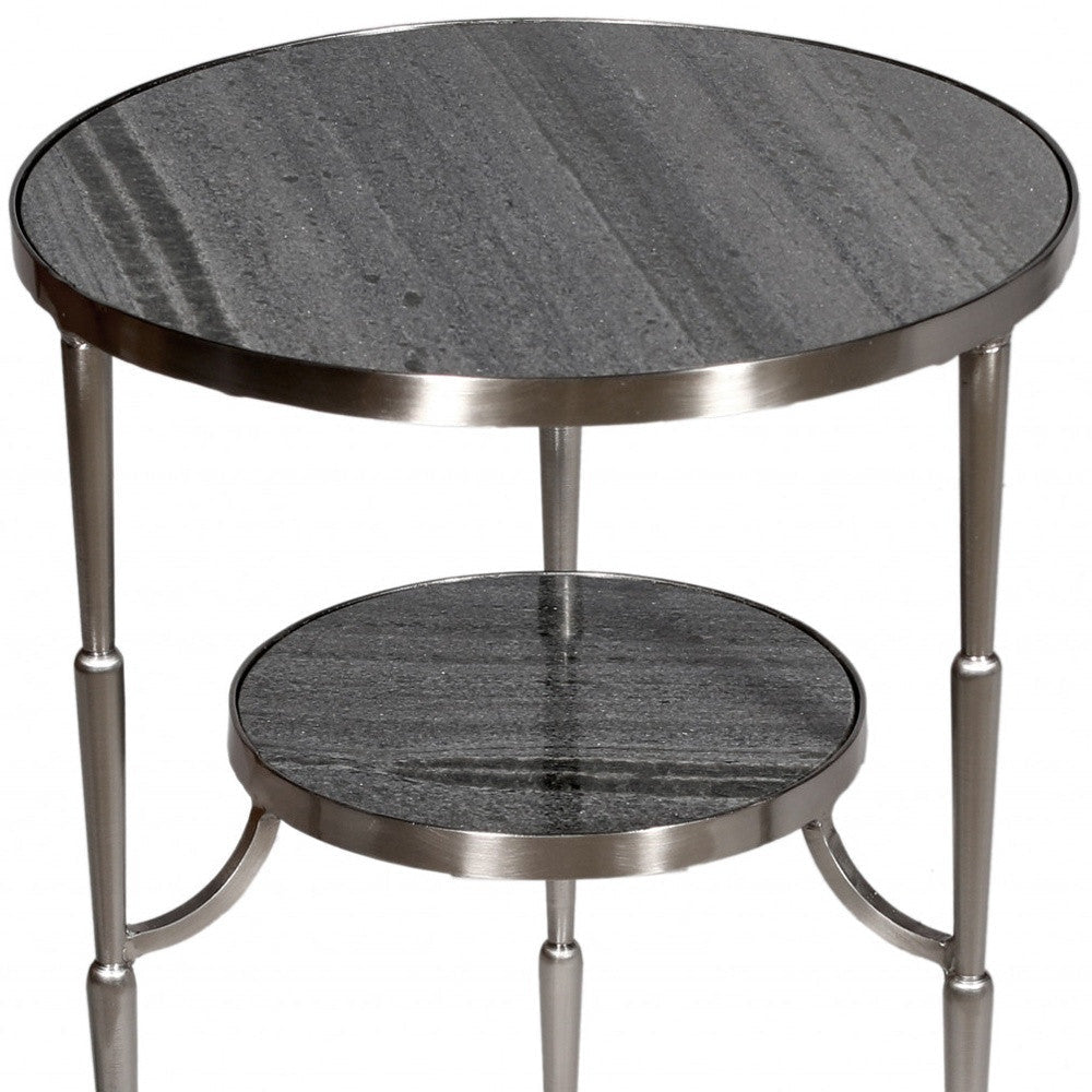 22" Nickel Marble And Iron Round End Table Image 4