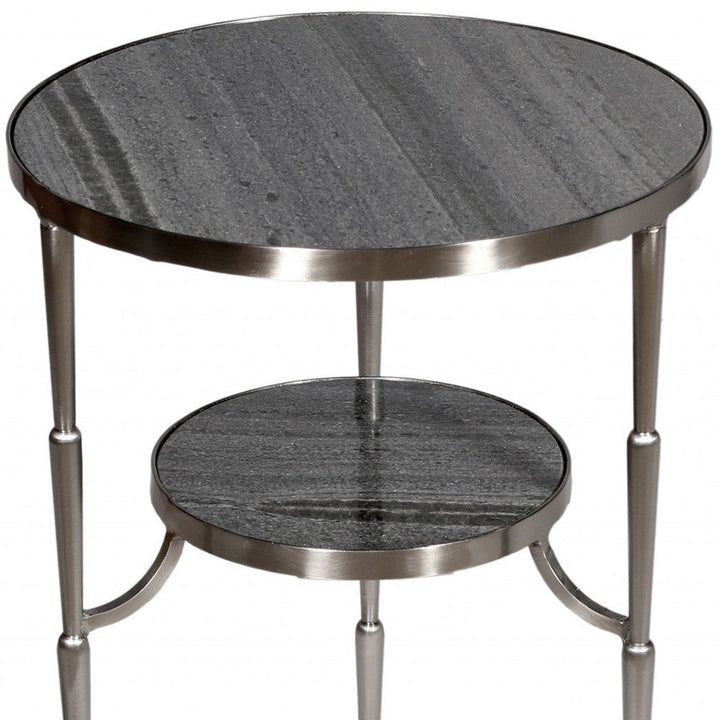 22" Nickel Marble And Iron Round End Table Image 4