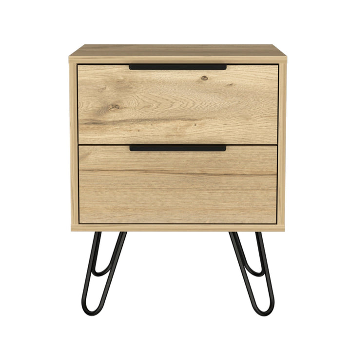 22" Oak Two Drawer Faux Wood Nightstand Image 2