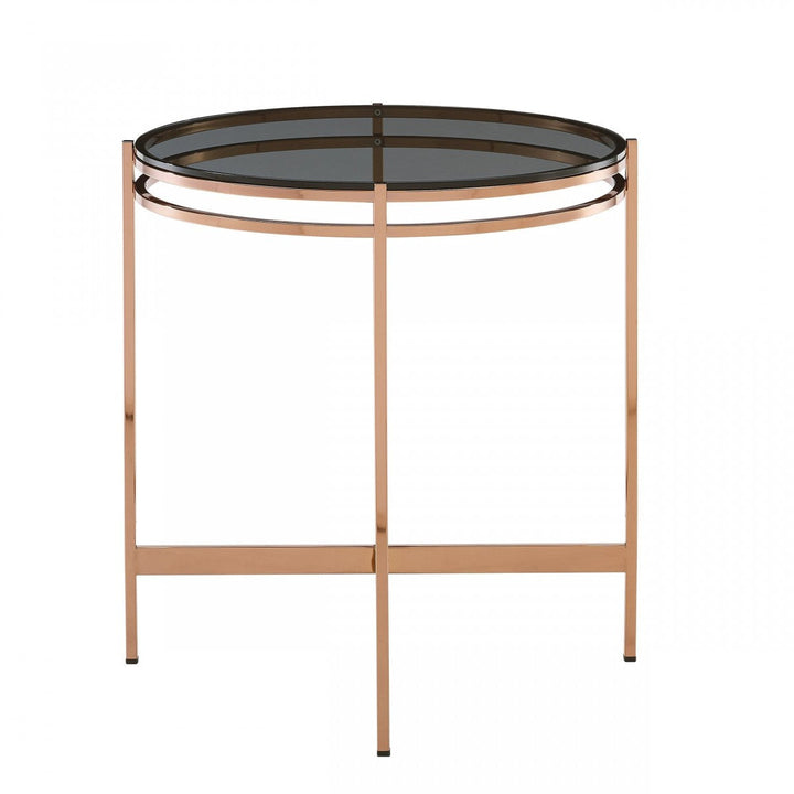 22" Rosegold And Smoke Glass Geo Round End Table Image 3