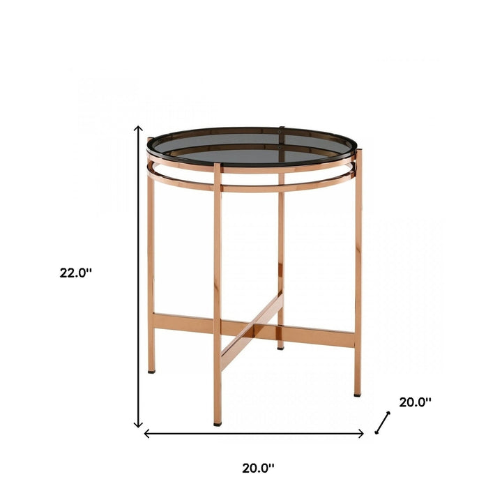 22" Rosegold And Smoke Glass Geo Round End Table Image 5