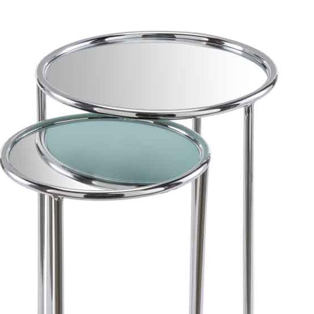 22" Silver Aluminum Round Mirrored End Table Image 3