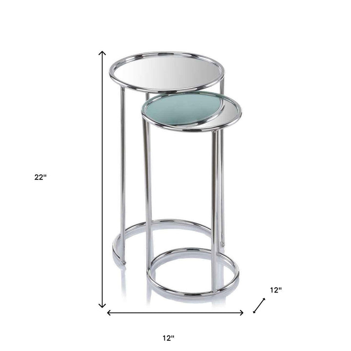 22" Silver Aluminum Round Mirrored End Table Image 4