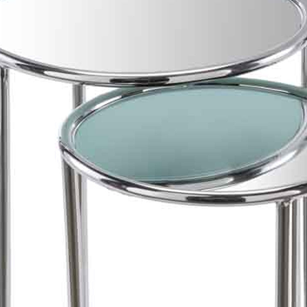 22" Silver Aluminum Round Mirrored End Table Image 5