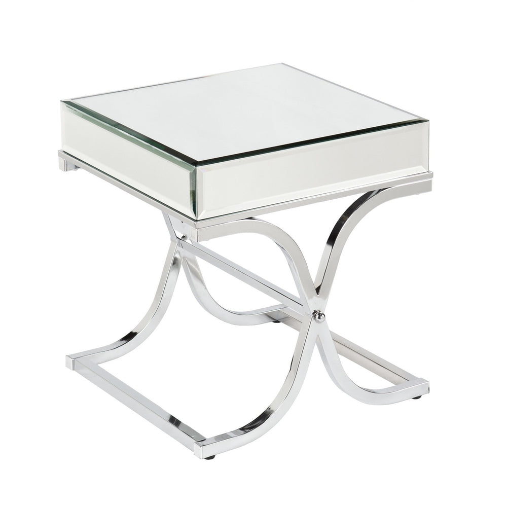 22" Silver And Clear Mirrored Glass Square End Table Image 2