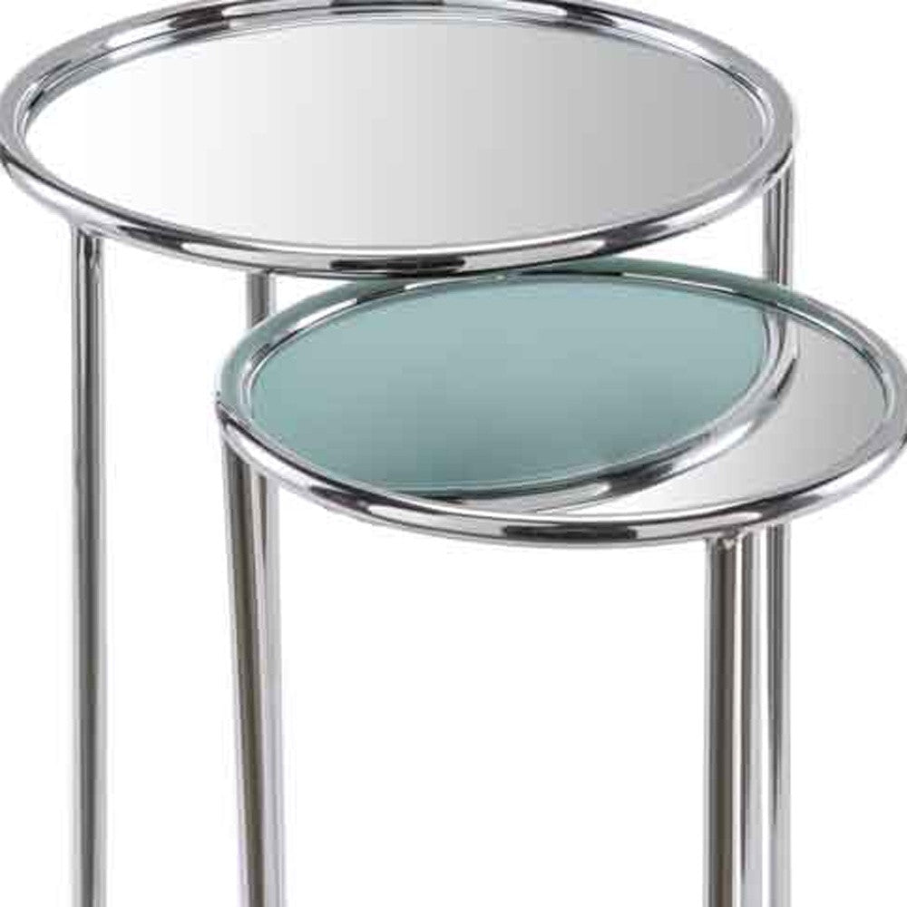 22" Silver Aluminum Round Mirrored End Table Image 6