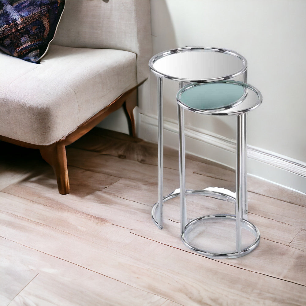 22" Silver Aluminum Round Mirrored End Table Image 7