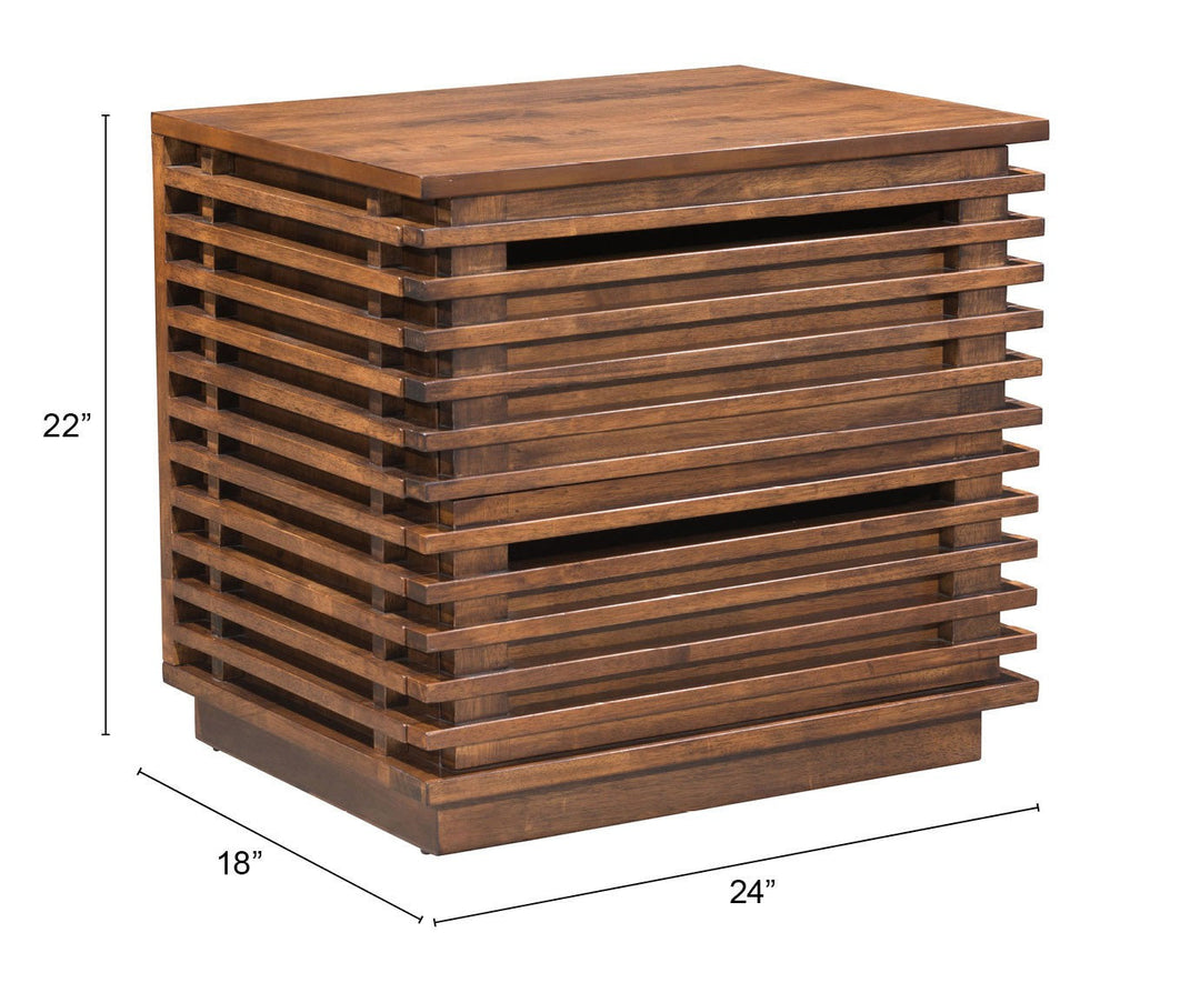 22" Walnut Solid Wood Modern Slat Design End Table with Drawers Image 8