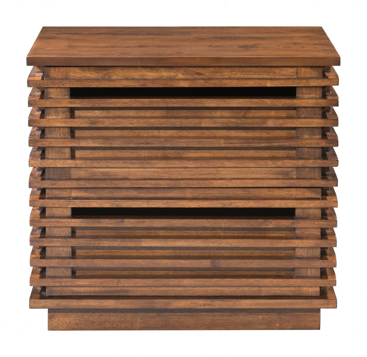 22" Walnut Solid Wood Modern Slat Design End Table with Drawers Image 10